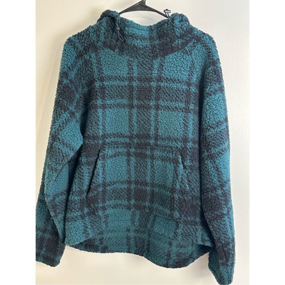 Victoria's Secret PINK size S green/black plaid sherpa 1/4 zip hoodie sweatshirt